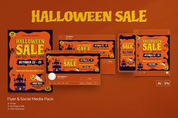 Download Halloween Sale Flyer &amp; Social Media Set - Sale Collection