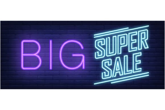 Download Big Super Sale Neon Sign. Text on Brick - Premium Resources