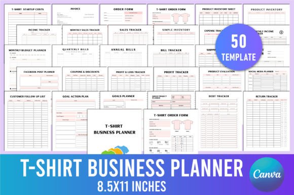 Download Editable T-Shirt Business Planner Canva - Business Collection