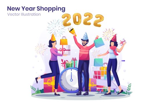 Download New Year Shopping Sale Flat Illustration - Premium Resources